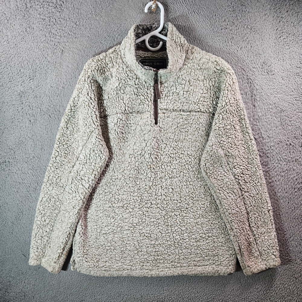 True Grit Sweater Men Small Pullover 1/4 Zip Sherpa White Gray